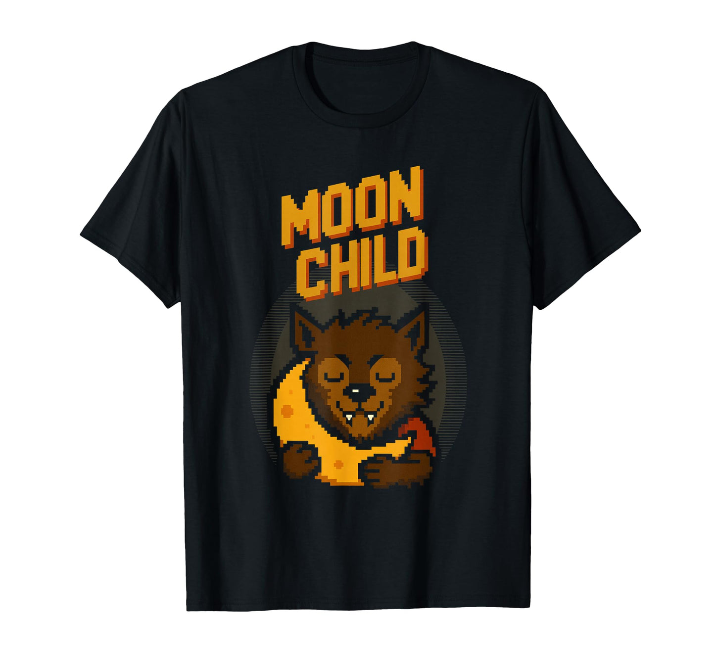Moon Child Funny Pixel Art Werewolf & Moon Halloween T-Shirt