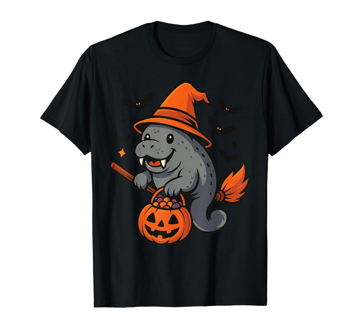 Manatee Witch Hat Pumpkin Halloween Costume Men Women Kids T-Shirt