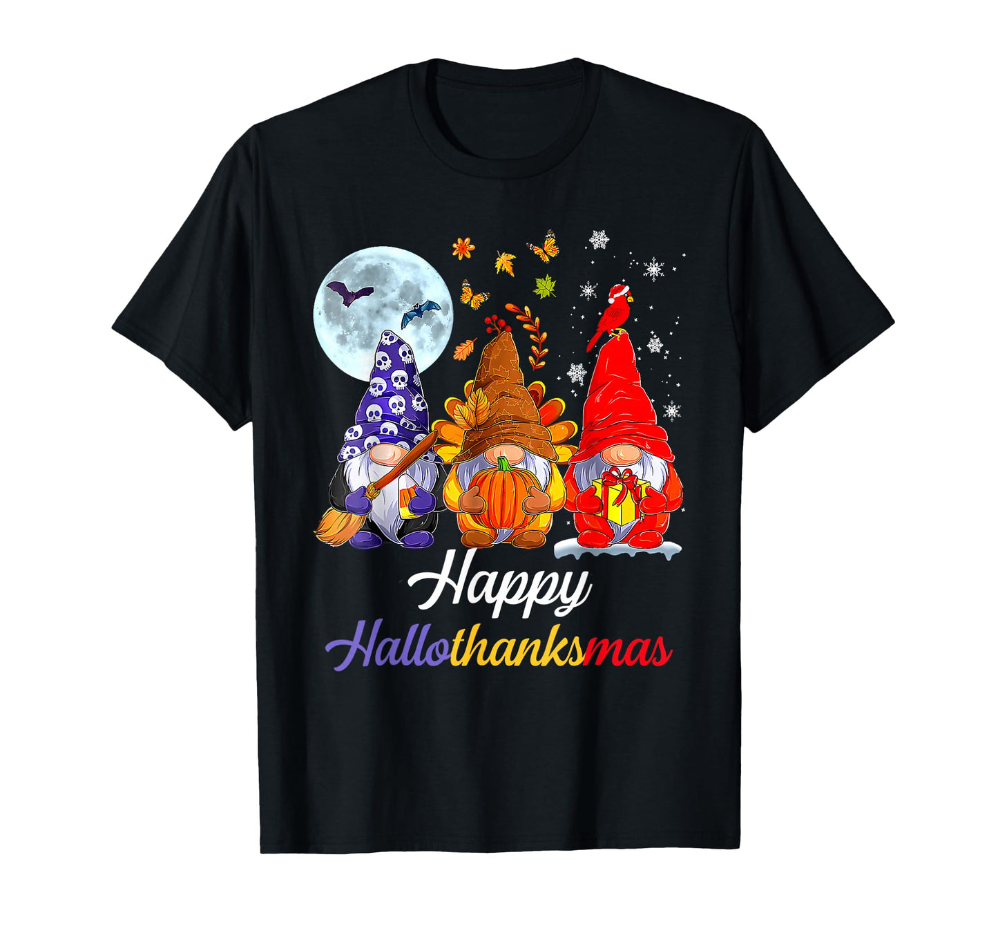 Happy Hallothanksmas Gnomes Lover Halloween Merry Christmas T-Shirt