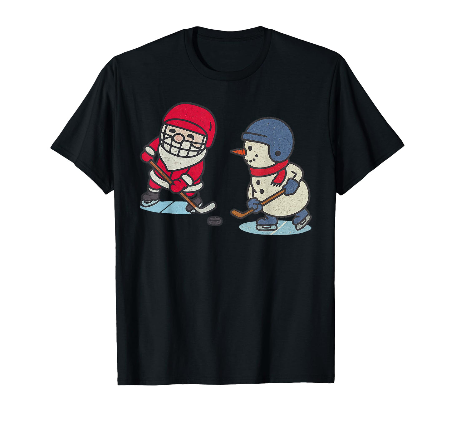 Santa Snowman Playing Ice Hockey Christmas Funny Xmas T-Shirt