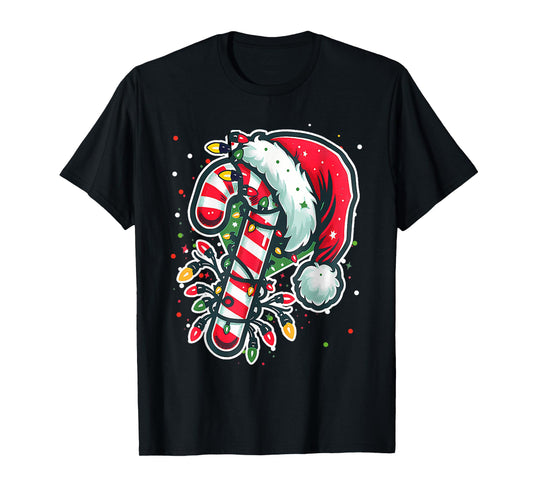 Red And White Candy Cane Santa Christmas Funny Xmas Lights T-Shirt