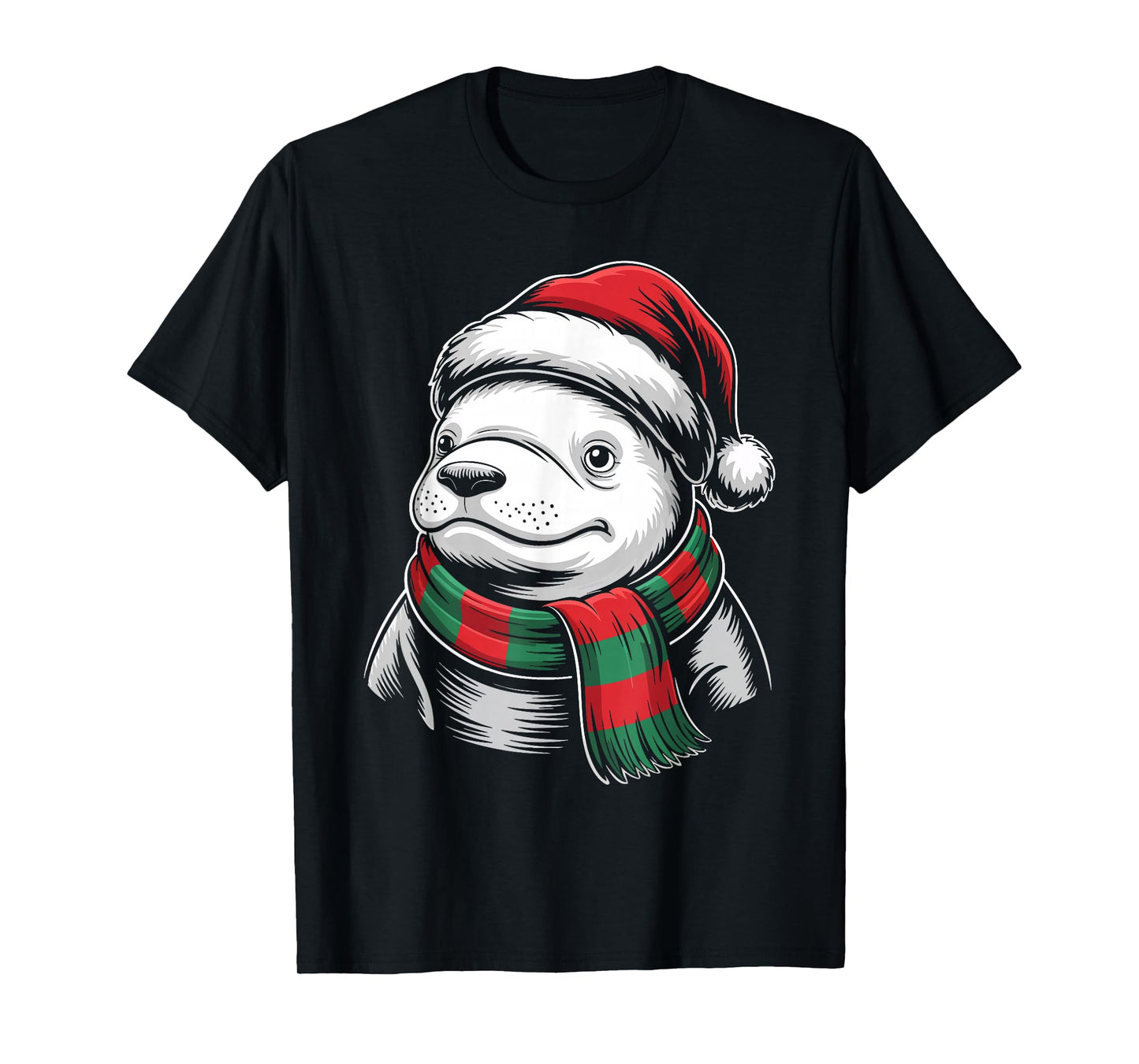 Beluga Whale Xmas Santa Hat Scarf Christmas Costume T-Shirt