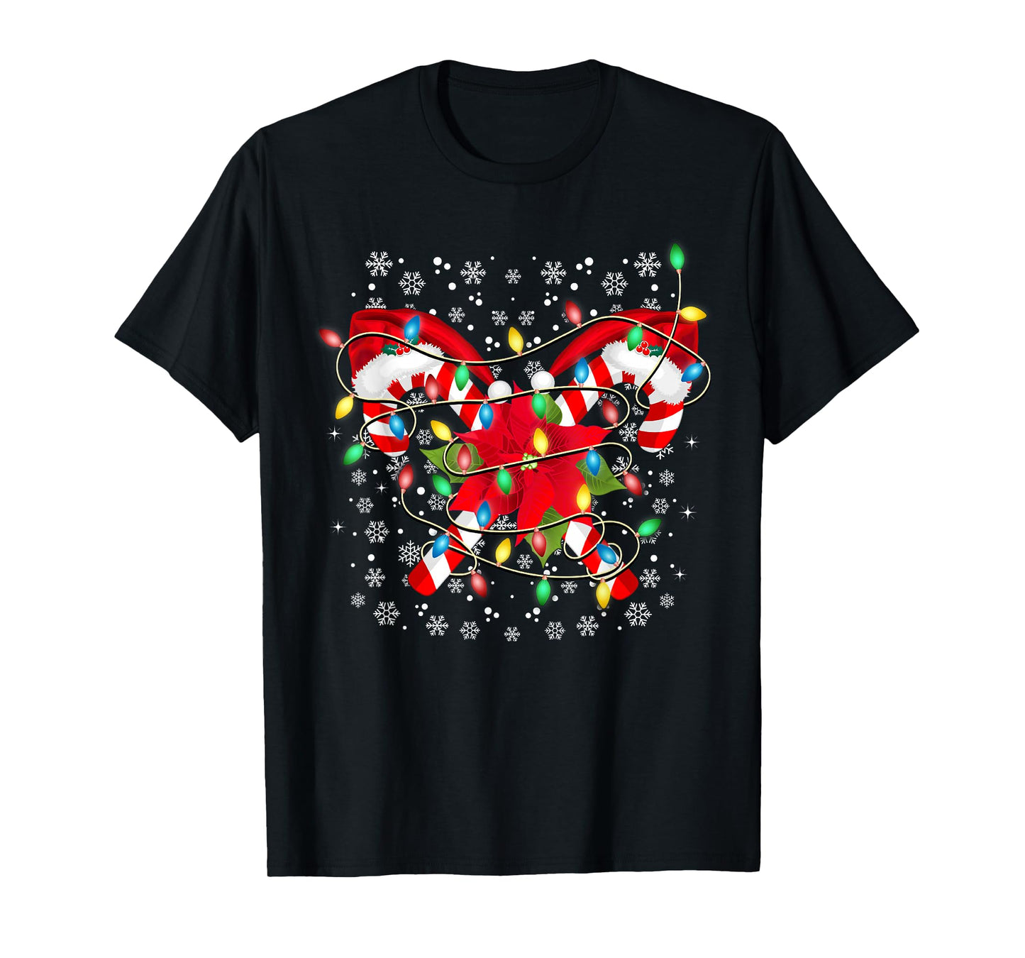 Candy Cane Santa Hat Christmas Lights Merry and Bright Xmas T-Shirt