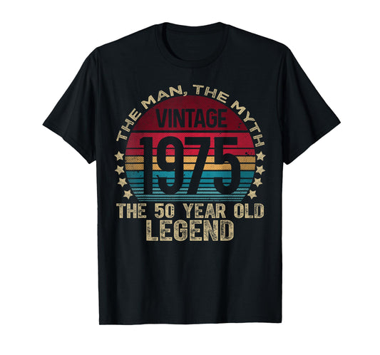 Vintage Legend Birthday Shirts For Men 2025 HH 50 Year Old Gifts Vintage 1975 Limited Edition Unisex-Adult Black T-Shirt Small Short Sleeve Cotton, Polyester 50th Birthday T-Shirt