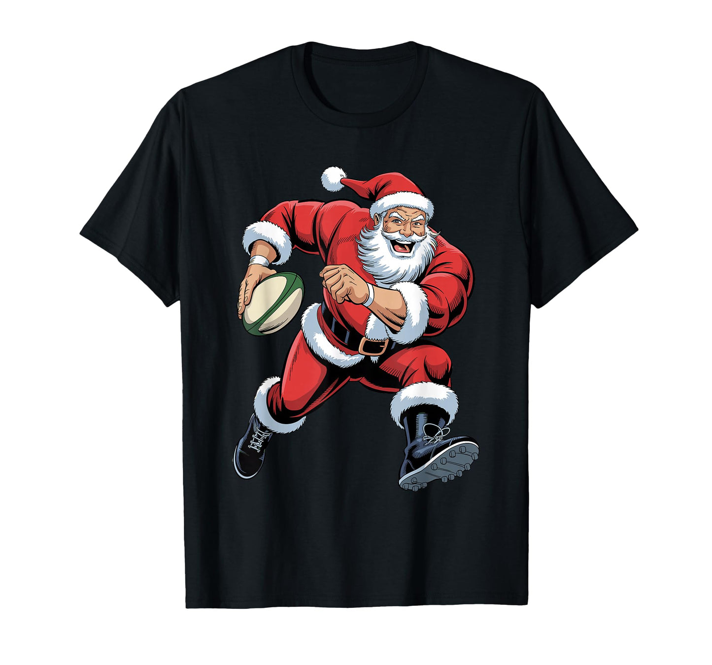 Santa Playing Rugby Funny Sport Lovers Christmas Holiday T-Shirt