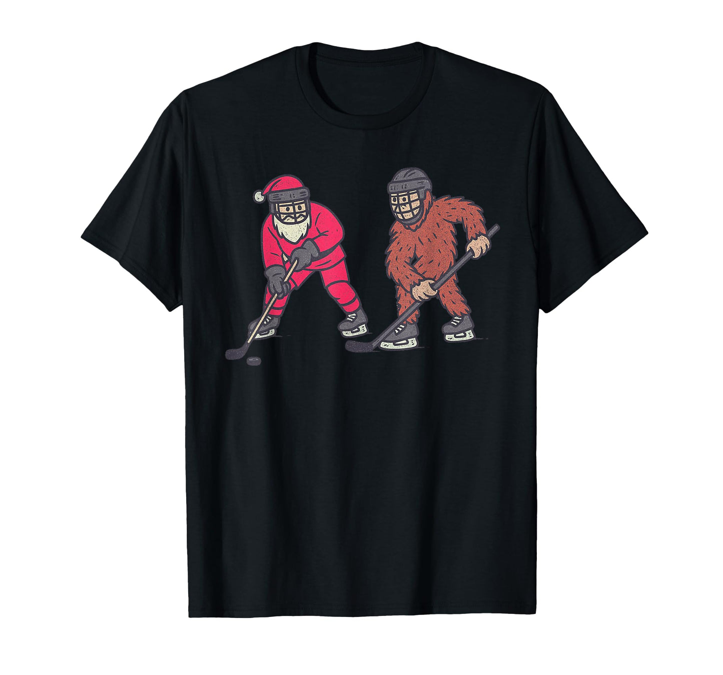Sasquatch Santa Playing Ice Hockey Christmas Funny Xmas T-Shirt