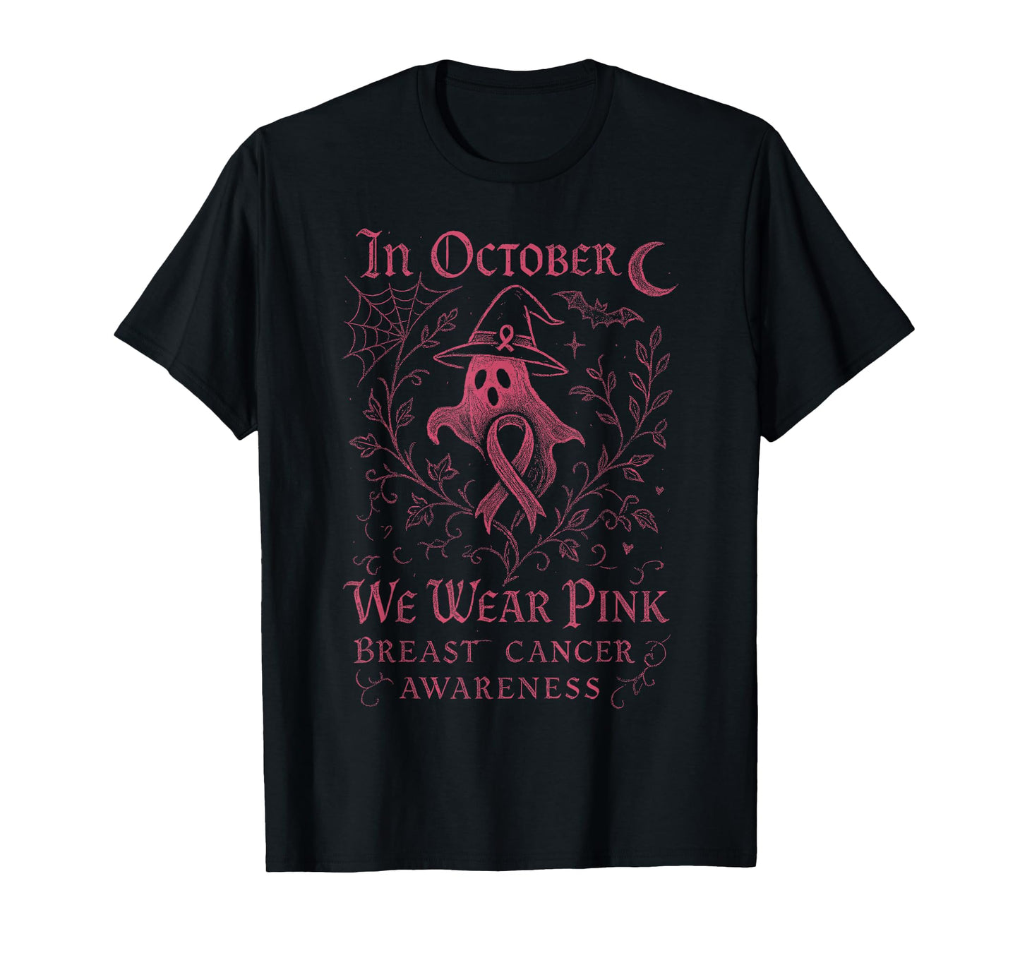 October Pink Ghost Witch Breast Cancer Awareness T-Shirt
