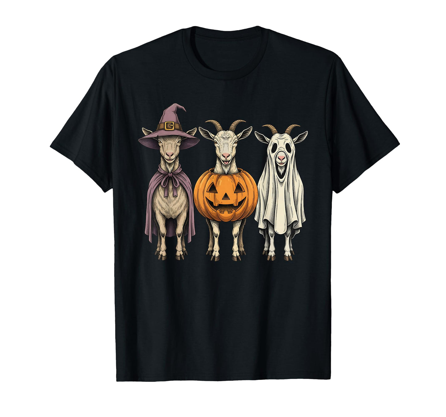 Spooky Ghost Goat Pumpkin Halloween Farm Animal T-Shirt