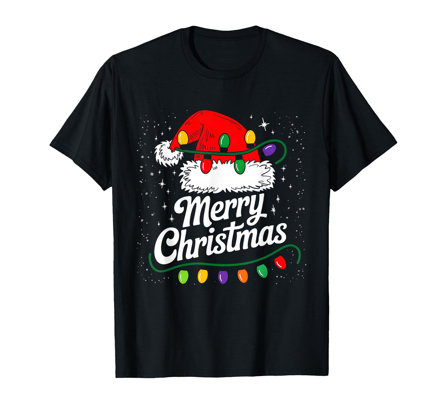 Merry Christmas Lights Red Santa Hat Xmas Family Men Women T-Shirt