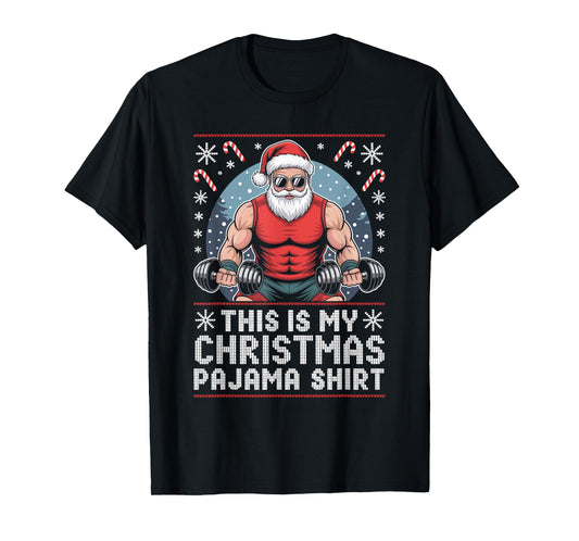 Santa Weightlifting Ugly Christmas Sweater Fitness Deadlift T-Shirt