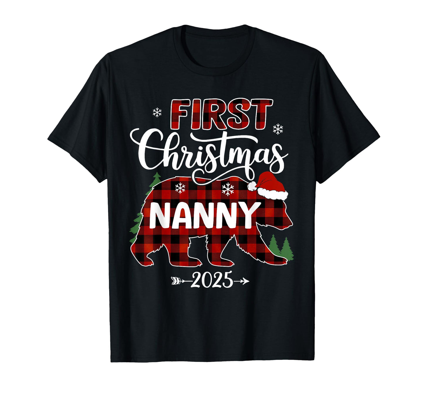 Pregnancy First Christmas Nanny Red Plaid Bear Santa 2025 T-Shirt