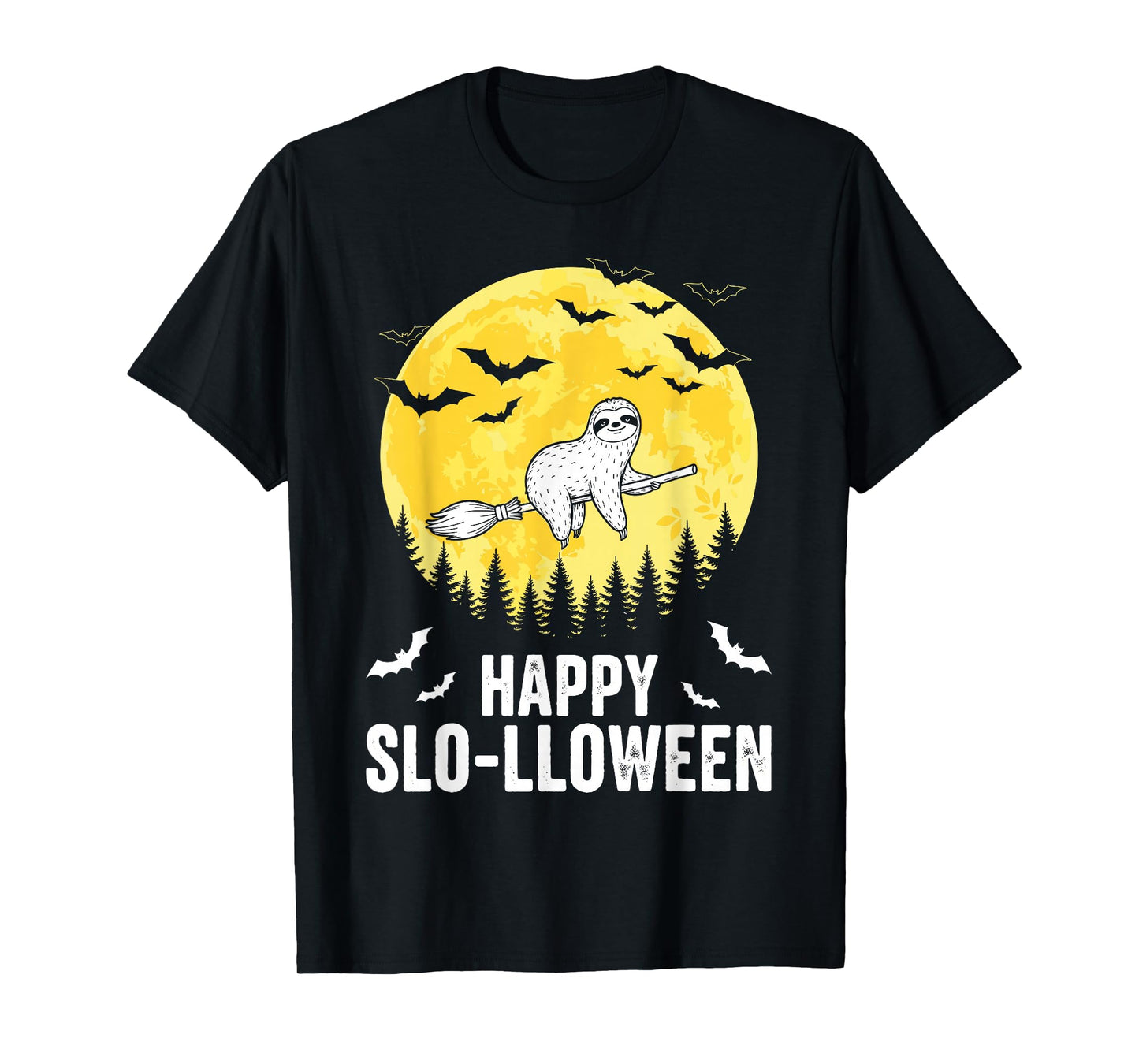 Happy Slo-lloween Funny Halloween Sloth Flying Witch T-Shirt