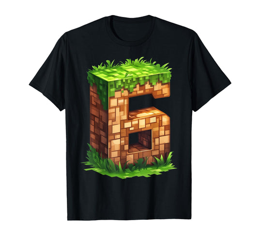 Fun 6th Birthday Number 6 Video Gamer Pixel Themed Bday Boys T-Shirt