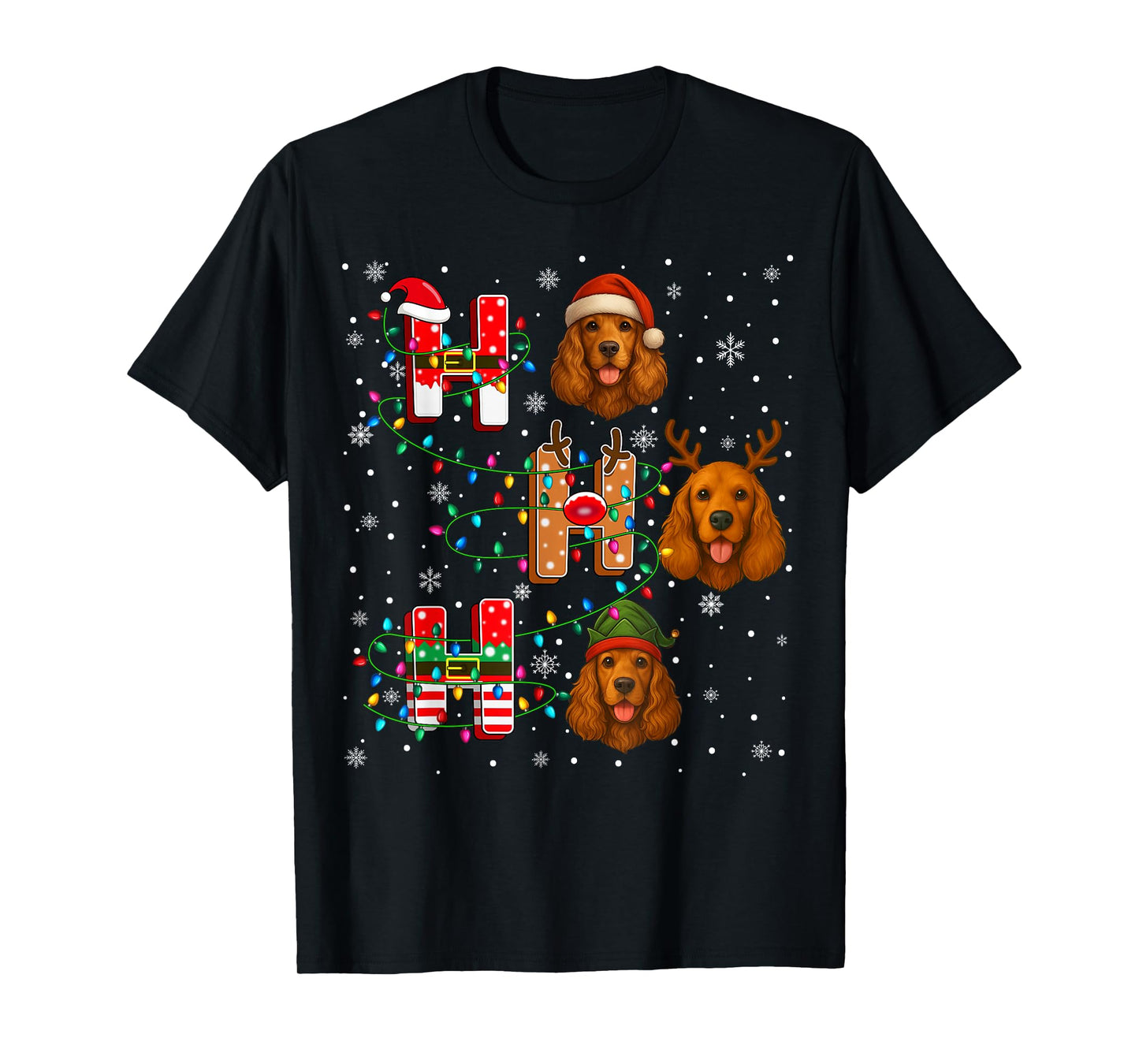 Ho Ho Ho Santa Reindeer Hat Elf American Cocker Spaniel Dog T-Shirt
