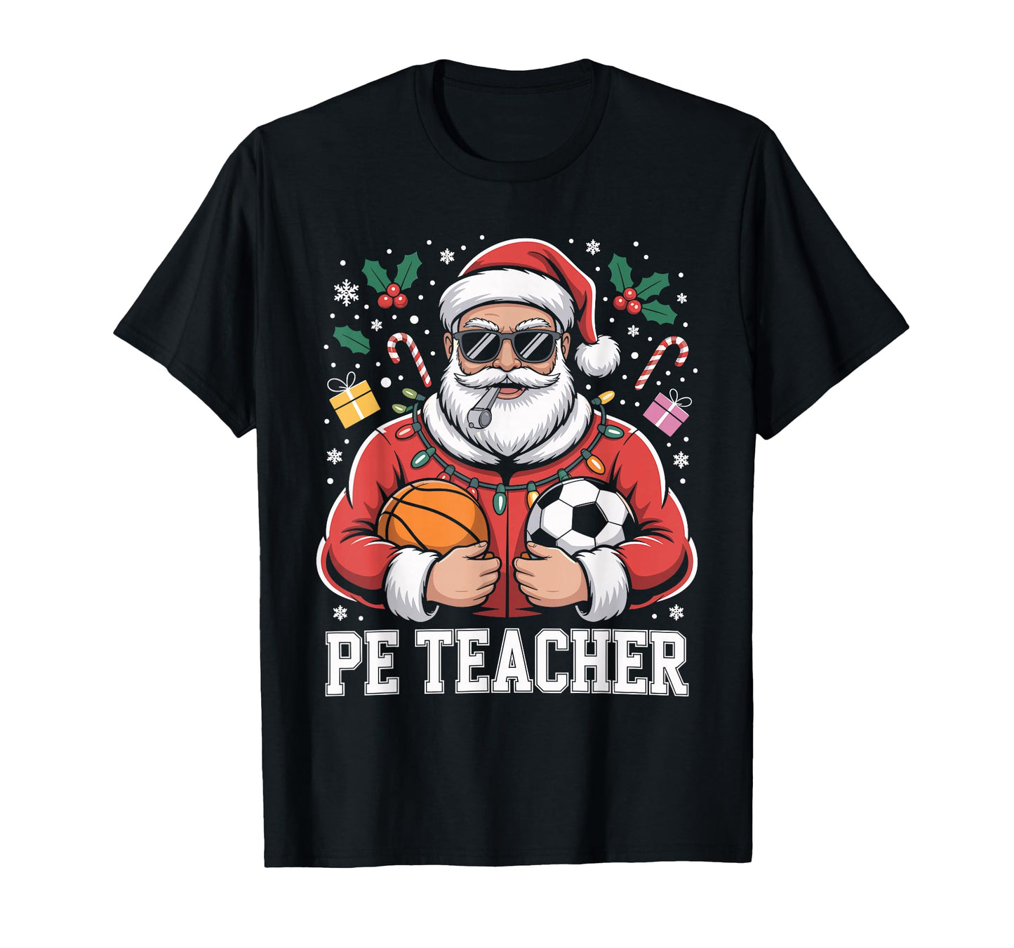 PE Teacher Christmas Santa Physical Education Xmas T-Shirt