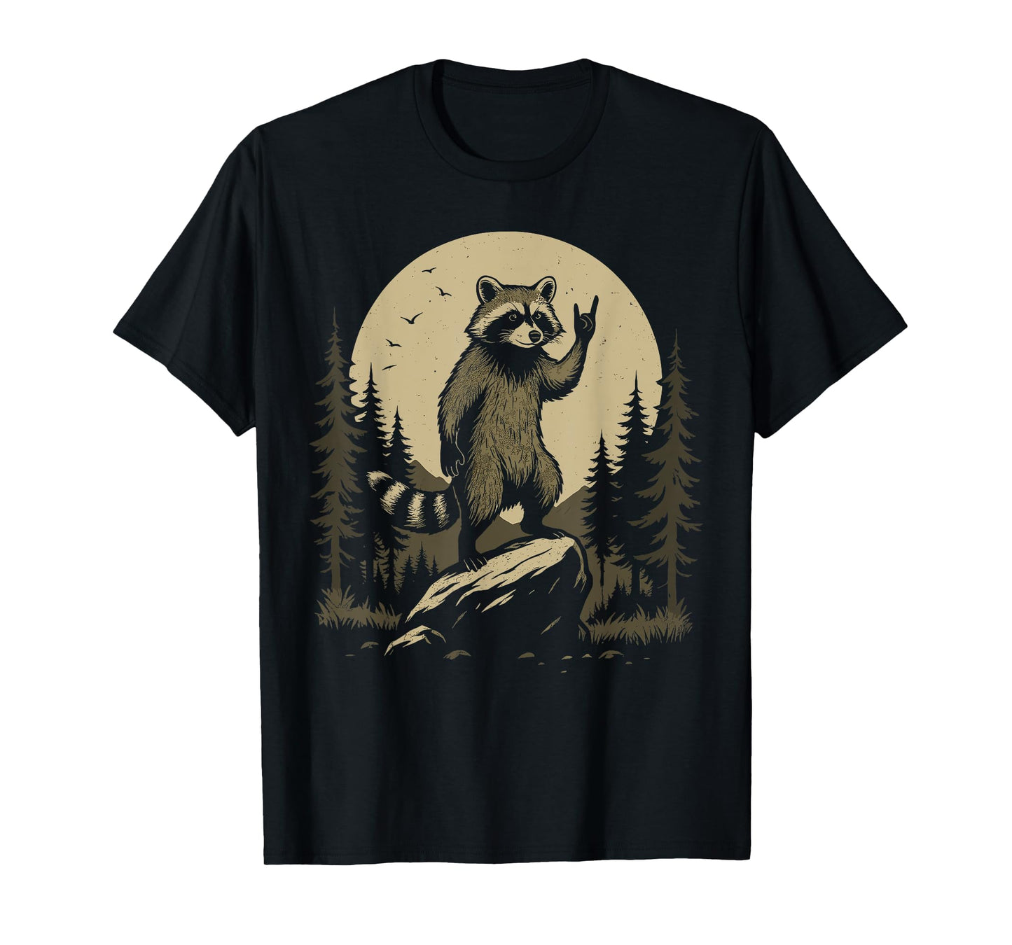 Cool Raccoon Standing On Rock Forest Moon Vintage T-Shirt