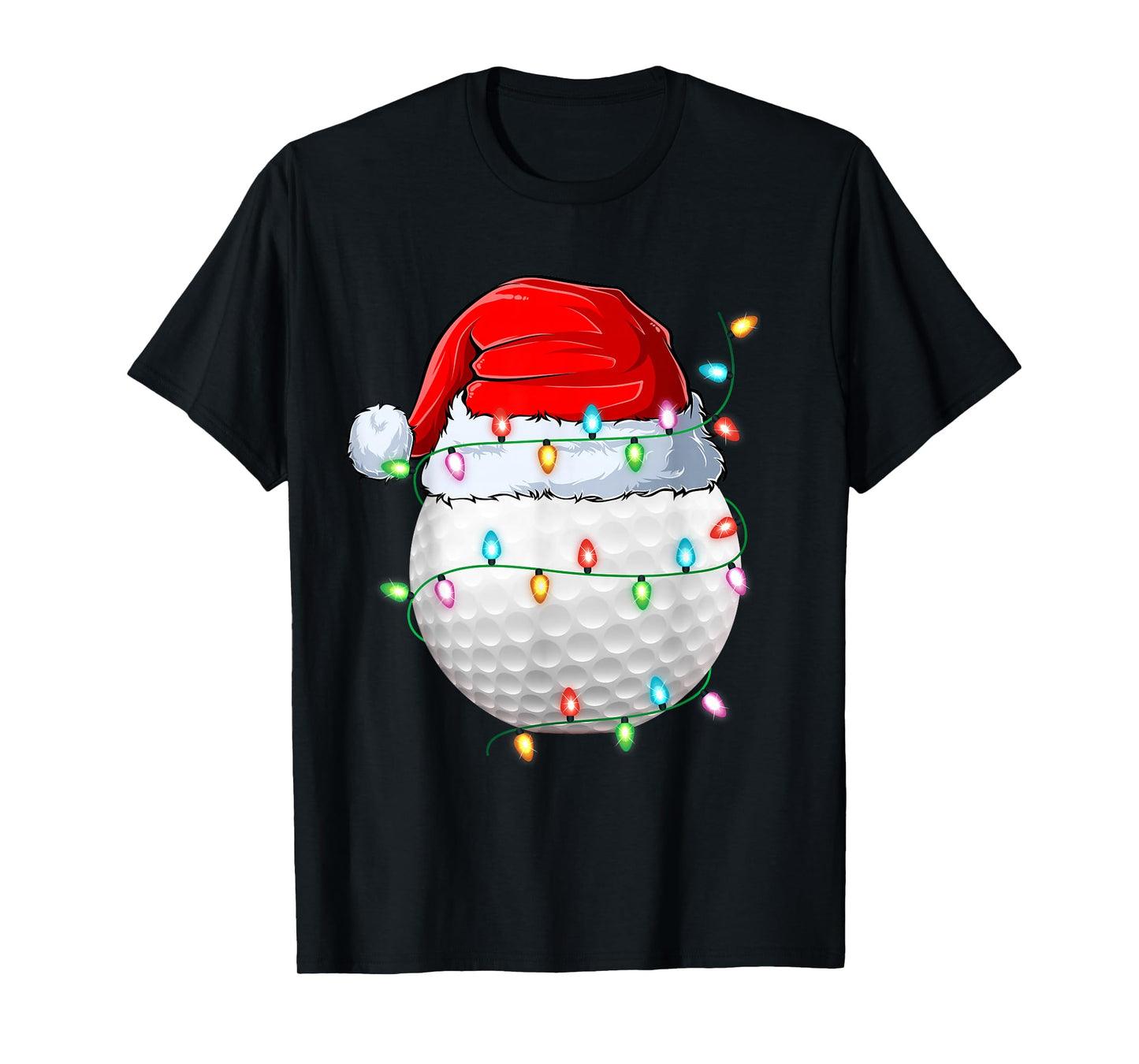 Golf Christmas Lights Funny Santa Hat Golf Ball Golfer Xmas T-Shirt