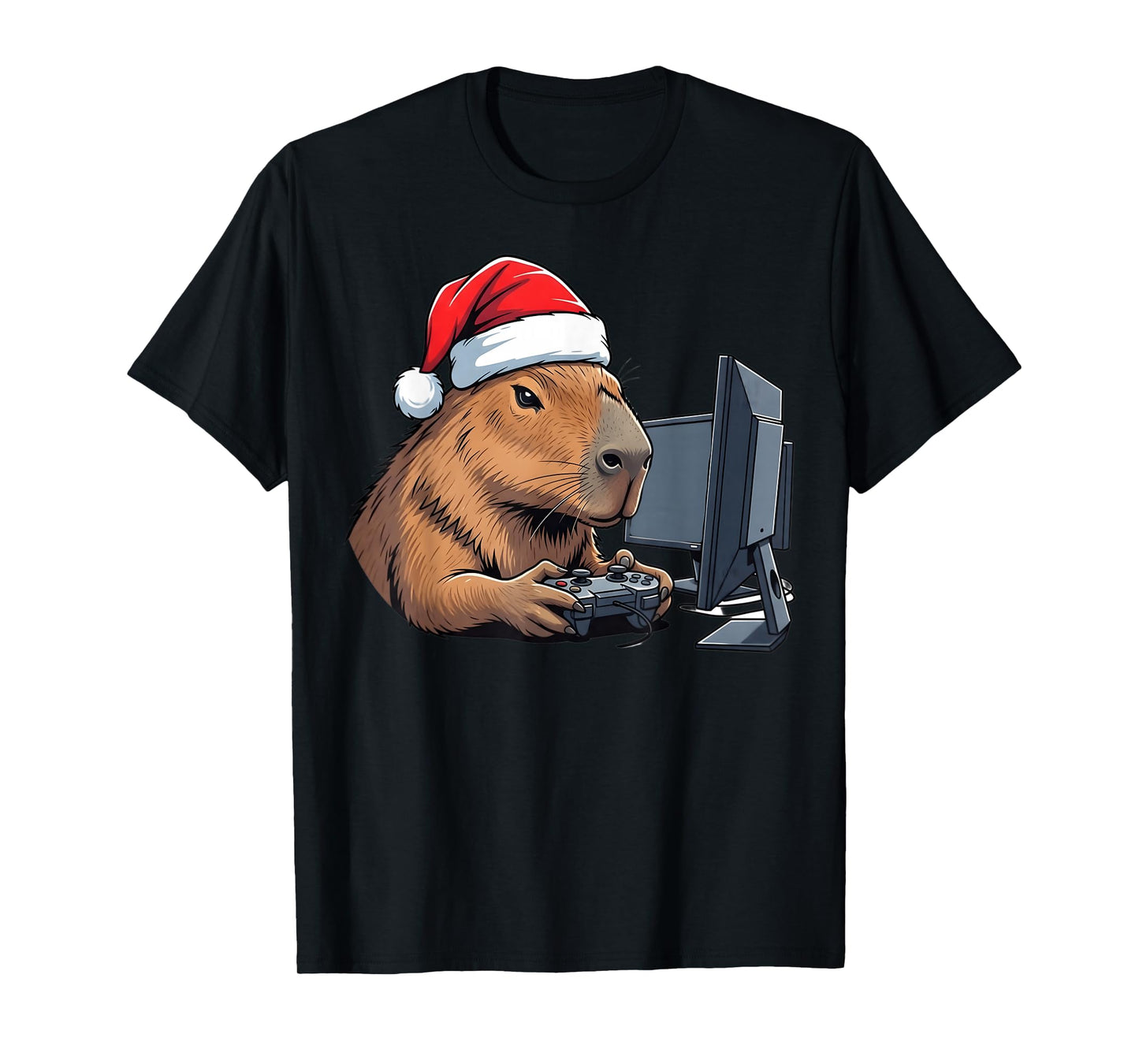 Christmas Capybara Video Games Gamer Santa Xmas Boys Gaming T-Shirt