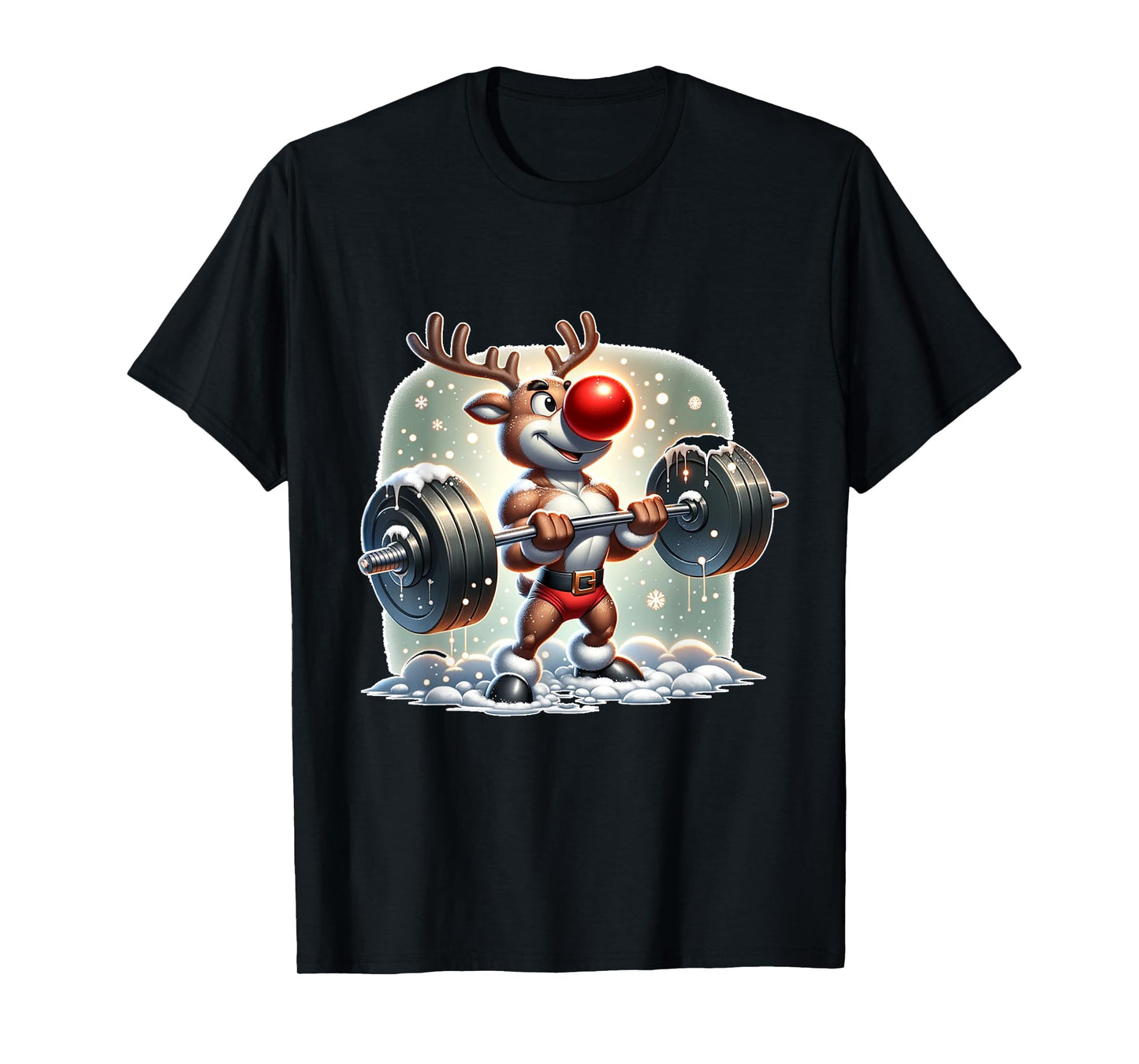 Rudolph The Red Nose Reindeer Workout Gym Weightlifter Funny T-Shirt