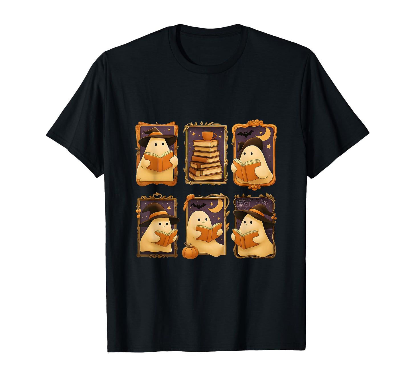 Cute Ghost Reading Books Halloween Teacher Book Lover T-Shirt