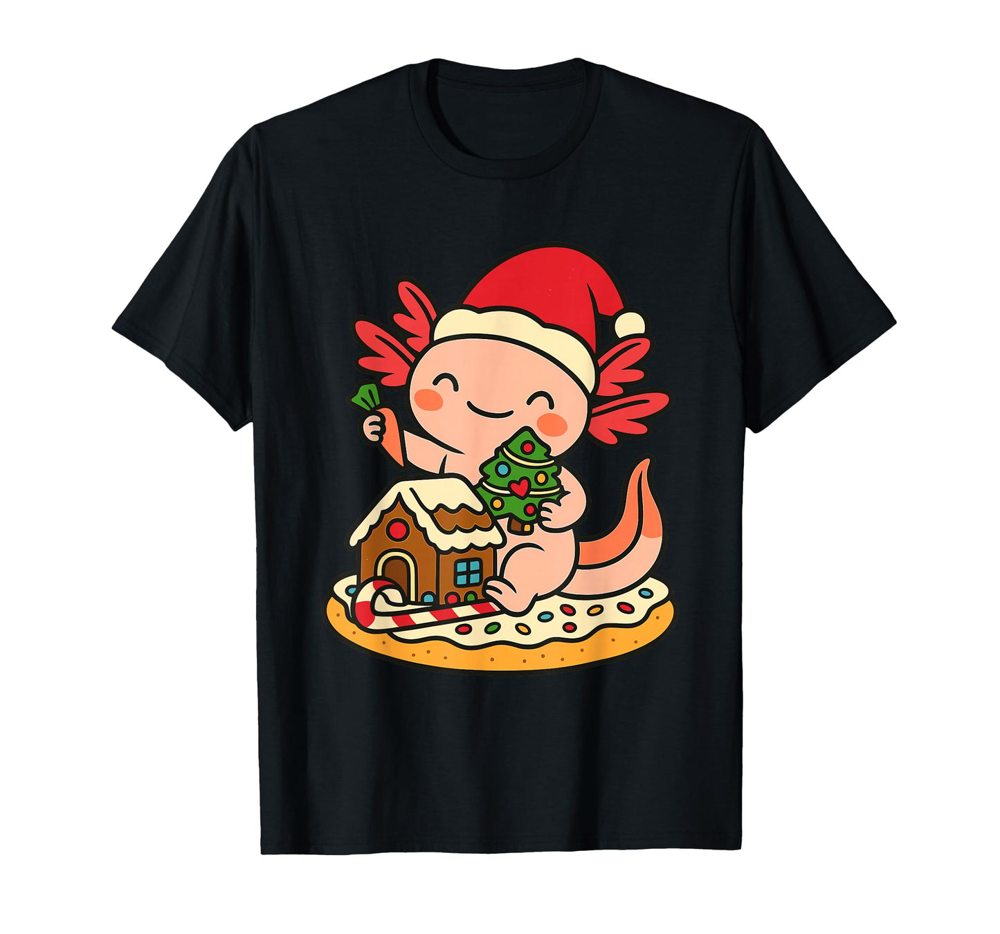 Cute Christmas Axolotl Gingerbread Holiday Scene T-Shirt