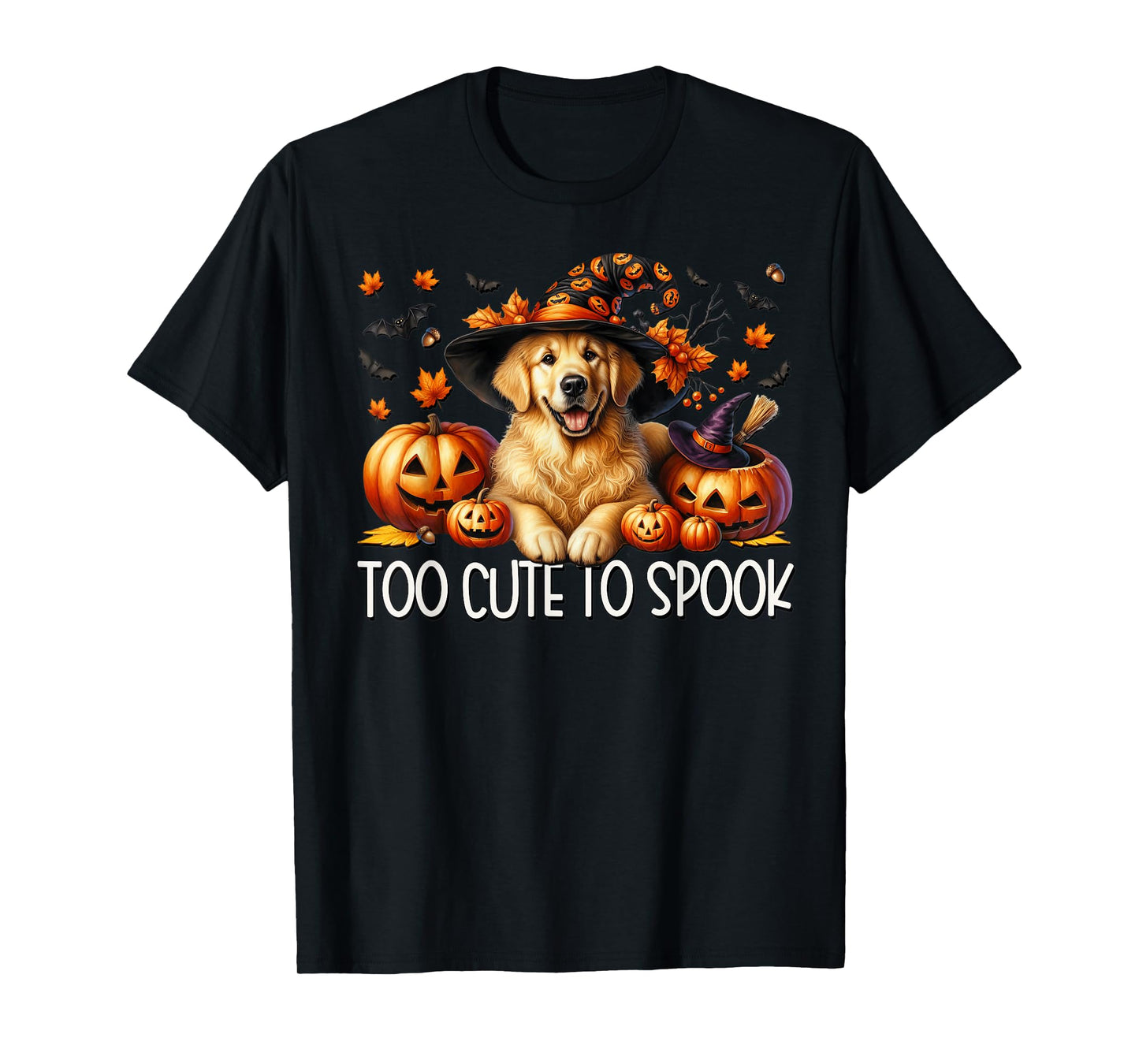Witchy Halloween Golden Retriever is Too Cute to Spook T-Shirt
