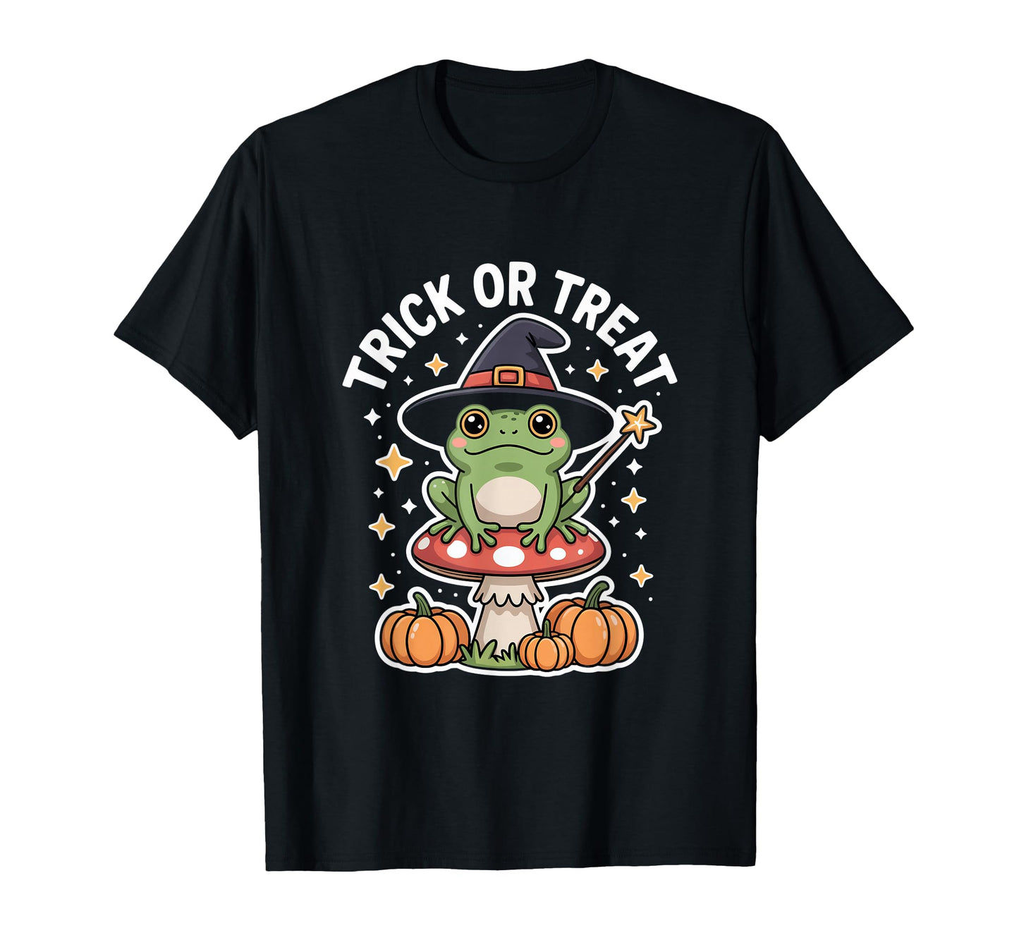 Trick Or Treat Witch Frog On Mushroom Halloween T-Shirt