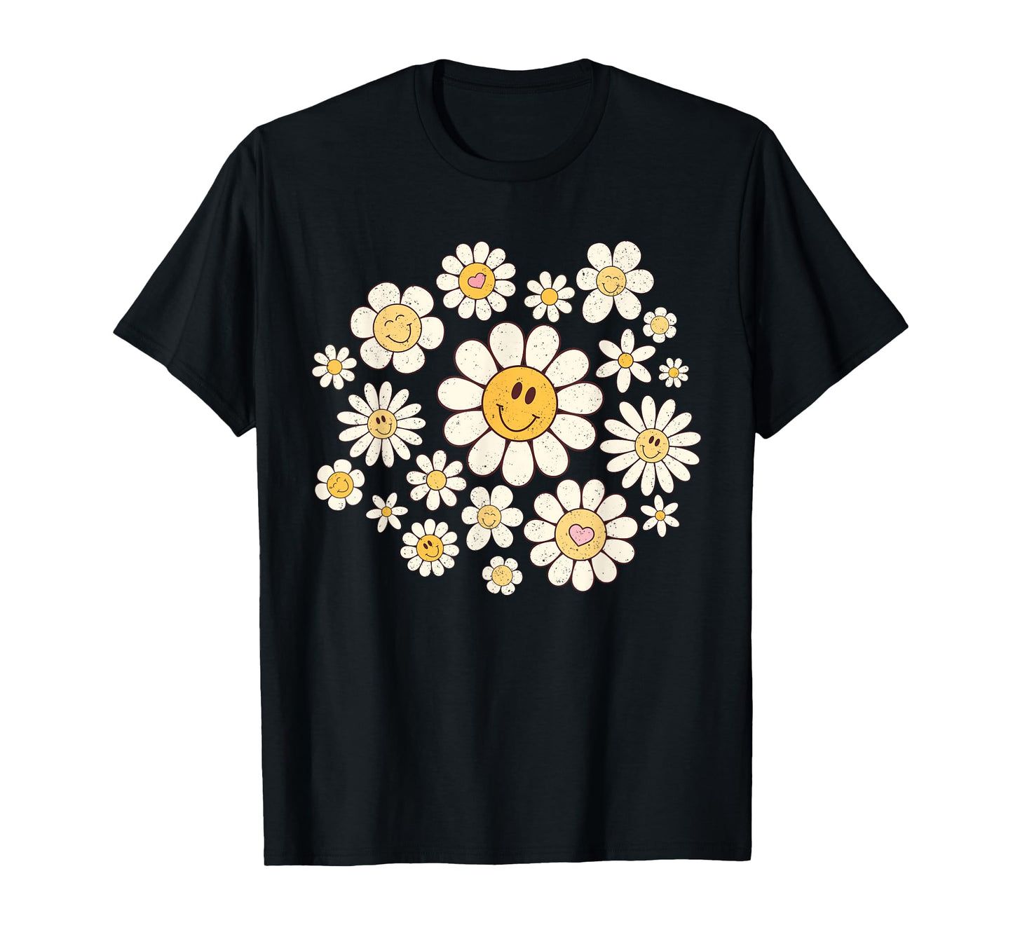 Vintage Cute Smile Face Flower Happy Face Flowers Heart Girl T-Shirt