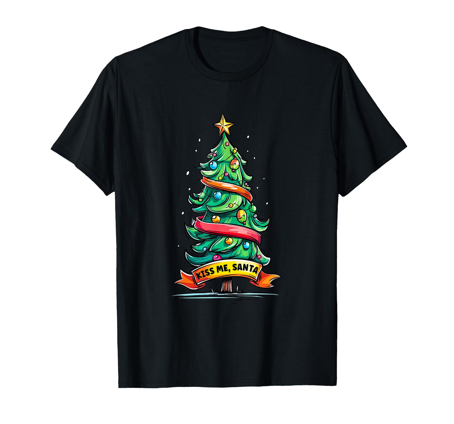 Funny Xmas Tree with Kiss me, Santa Speech for Festive Days T-Shirt