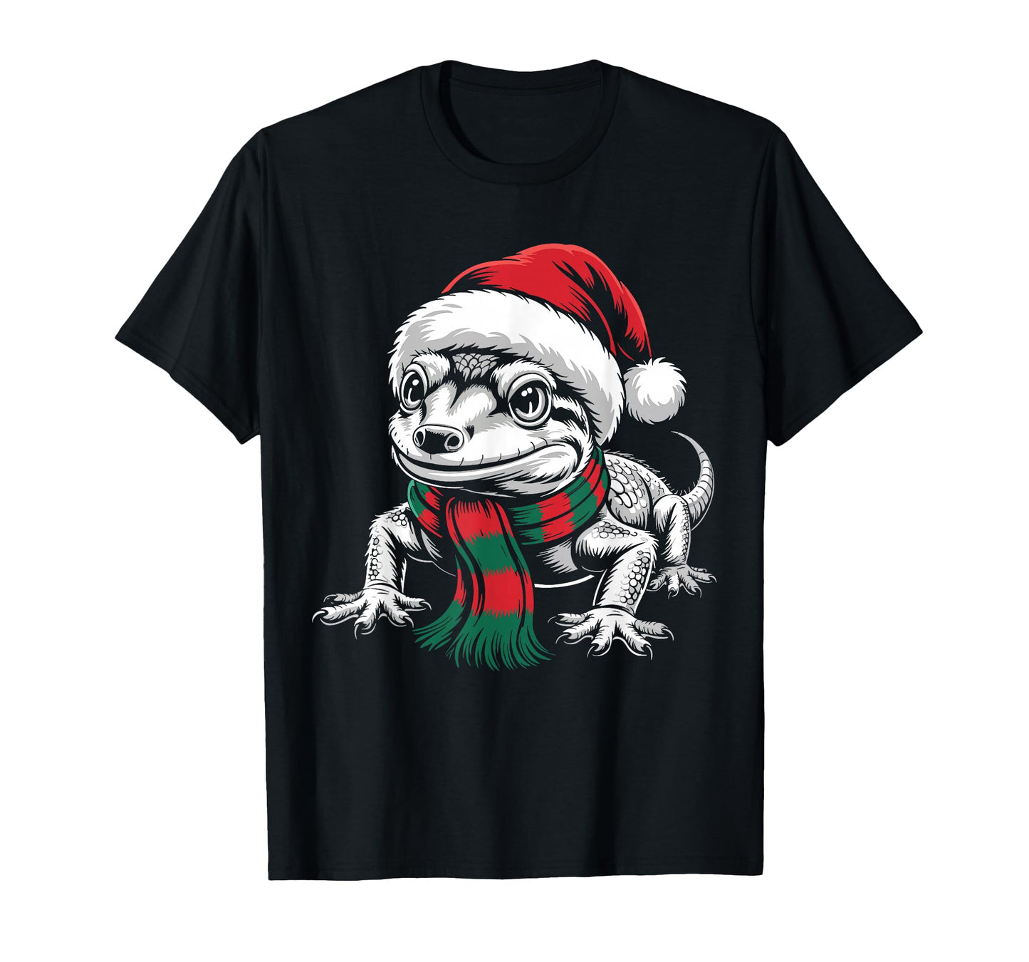 Gecko Xmas Santa Hat Scarf Christmas Costume T-Shirt
