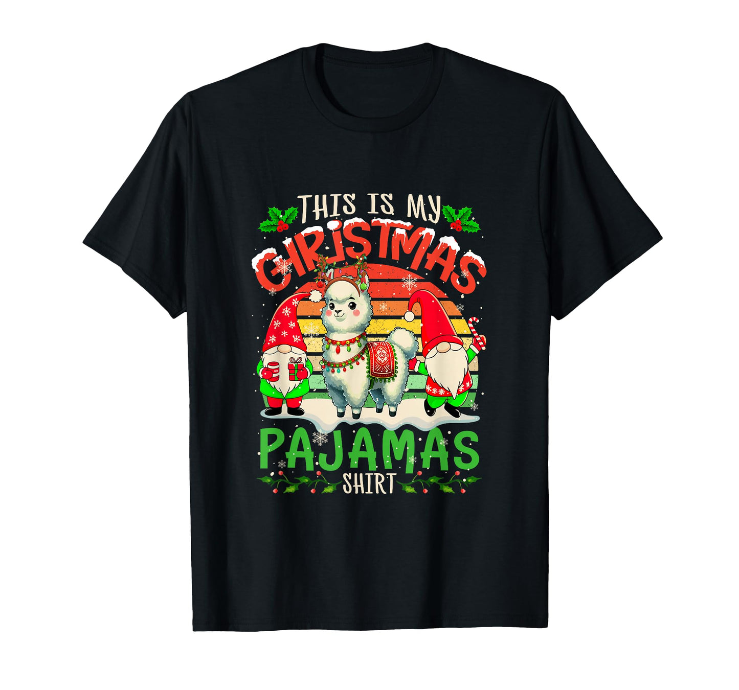 Vintage Retro Christmas Pajama Shirt Gnomes Llama Reindeer T-Shirt