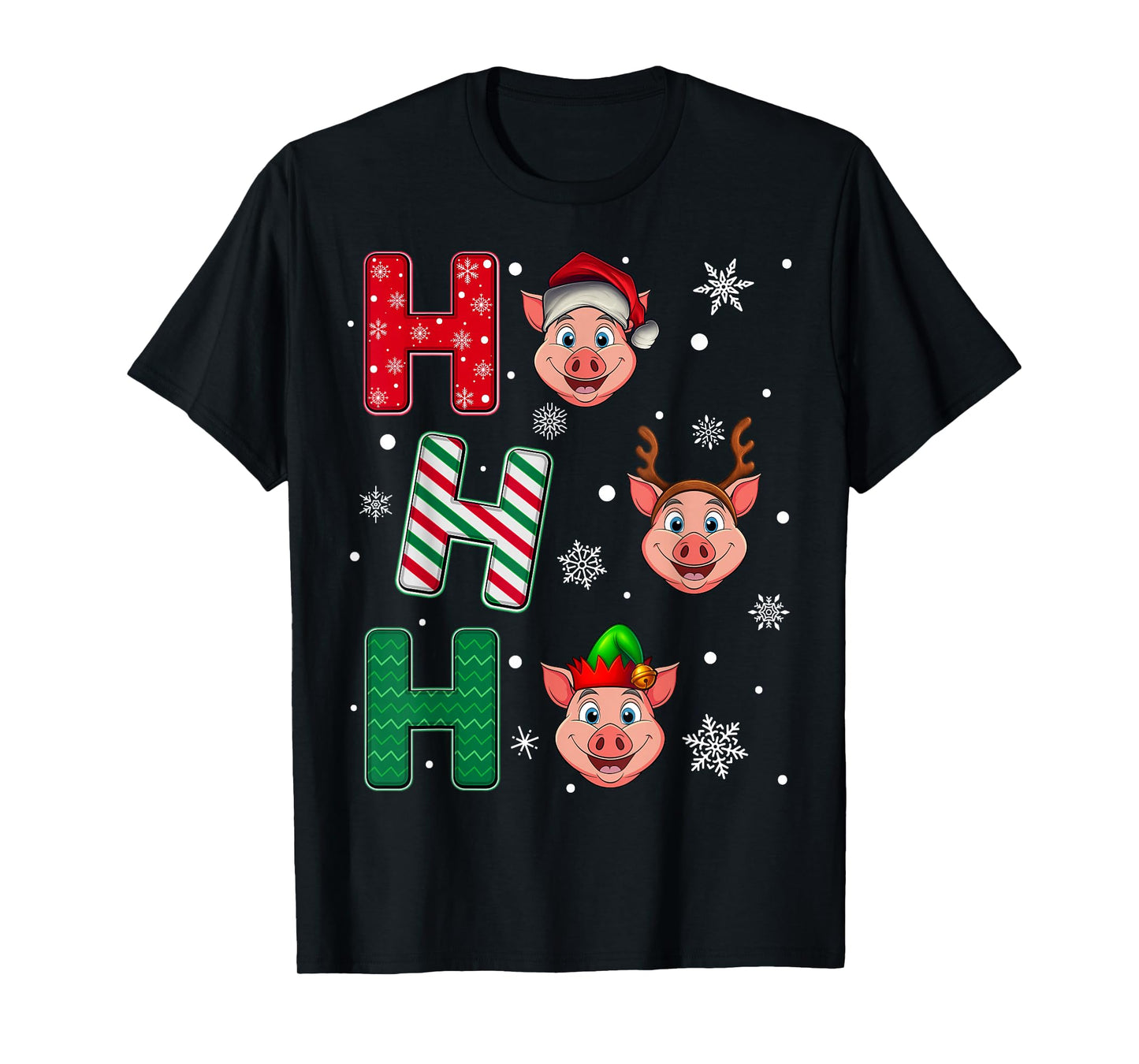 Ho Ho Ho Pig Animal Matching Santa Elf Xmas T-Shirt
