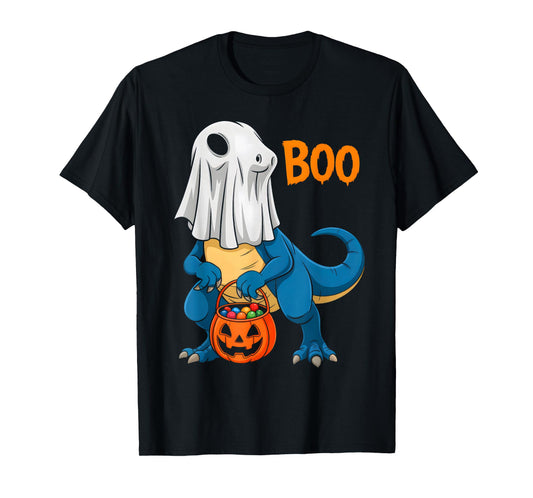 Dinosaur T Rex Boo Ghost Pumpkin Halloween Costume Boys Kids T-Shirt
