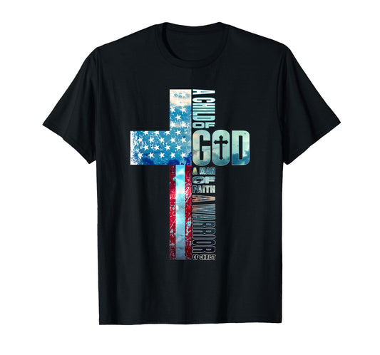 Faith Over Fears Cool Christian Cross American USA Flag Gym Women Men T-Shirt