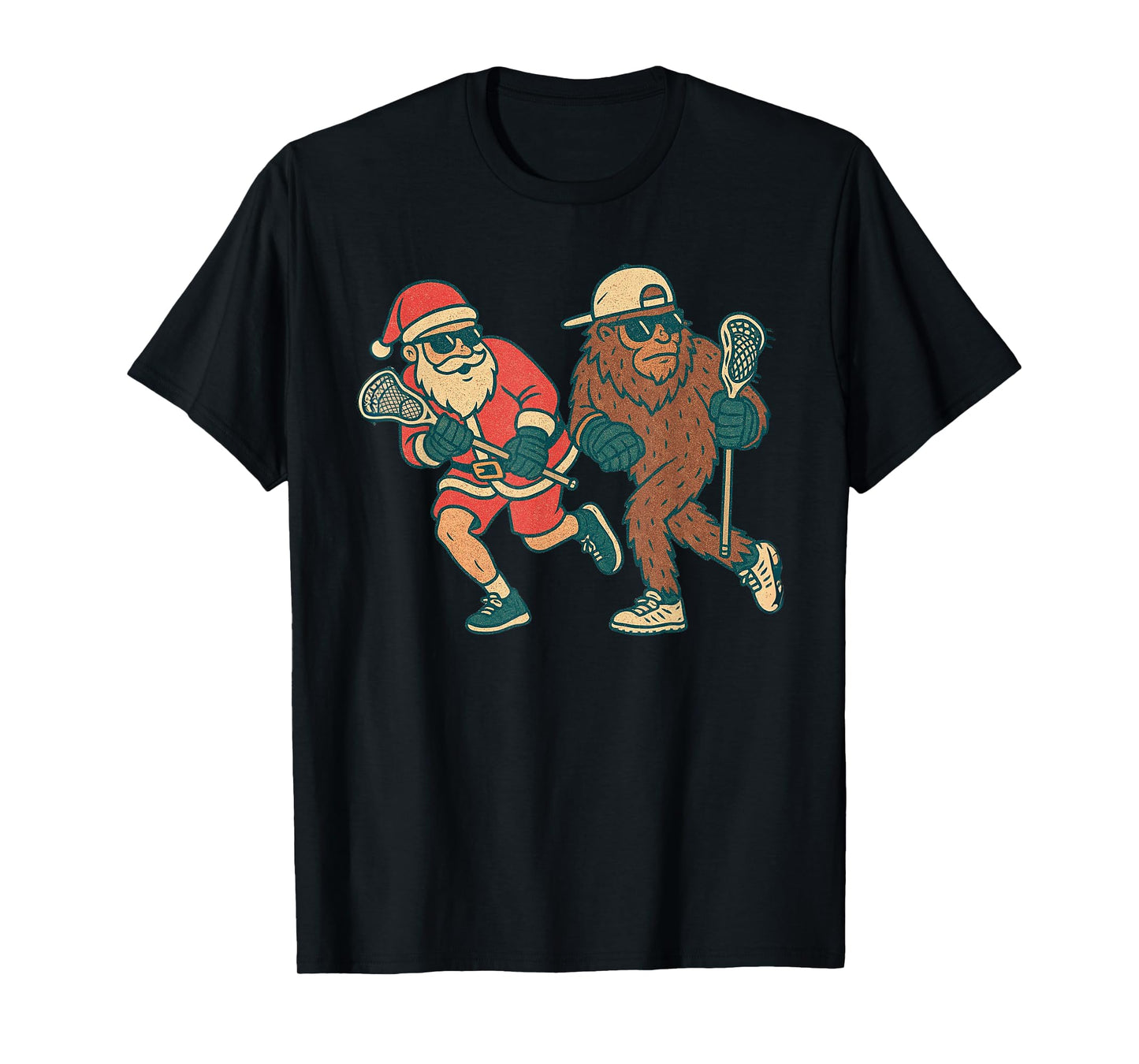 Santa Sasquatch Playing Lacrosse Christmas Vintage Lax Xmas T-Shirt