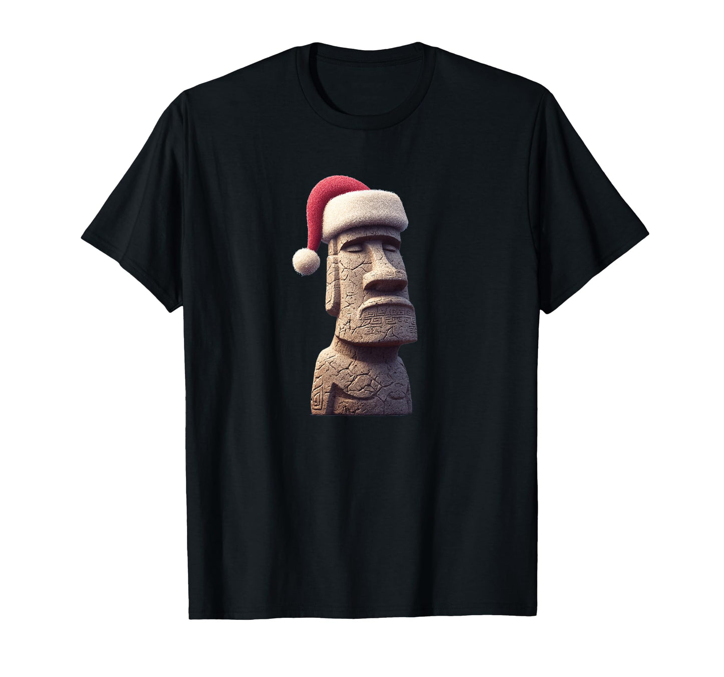 Awesome Stone Face Costume with Santa Hat for Moai Lovers T-Shirt