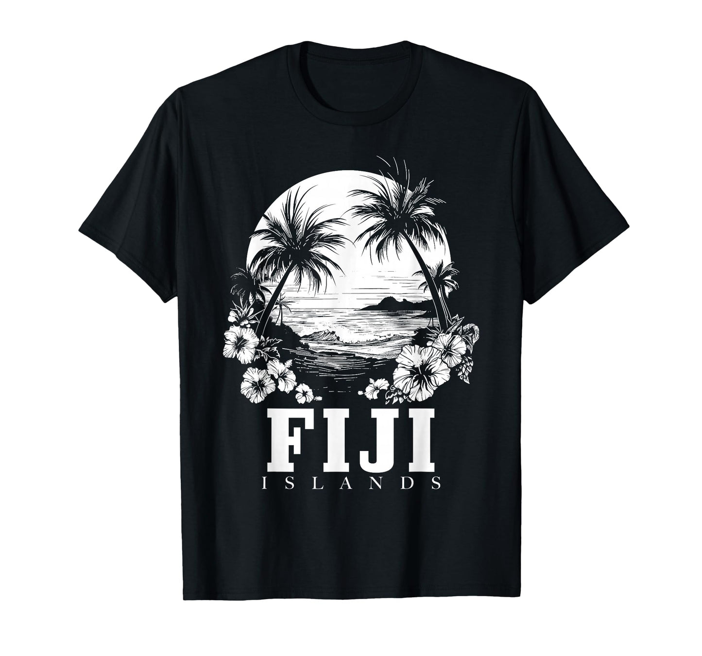 Fiji Islands Hibiscus Flowers Beach Surfer Souvenir T-Shirt