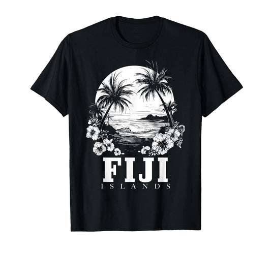 Fiji Islands Hibiscus Flowers Beach Surfer Souvenir T-Shirt