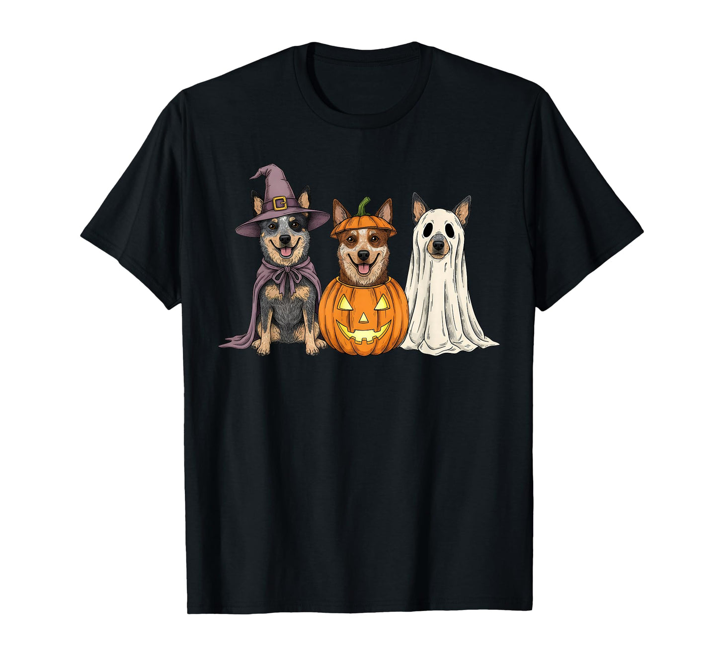 Spooky Ghost Blue Heeler Pumpkin Halloween Dog Lover T-Shirt