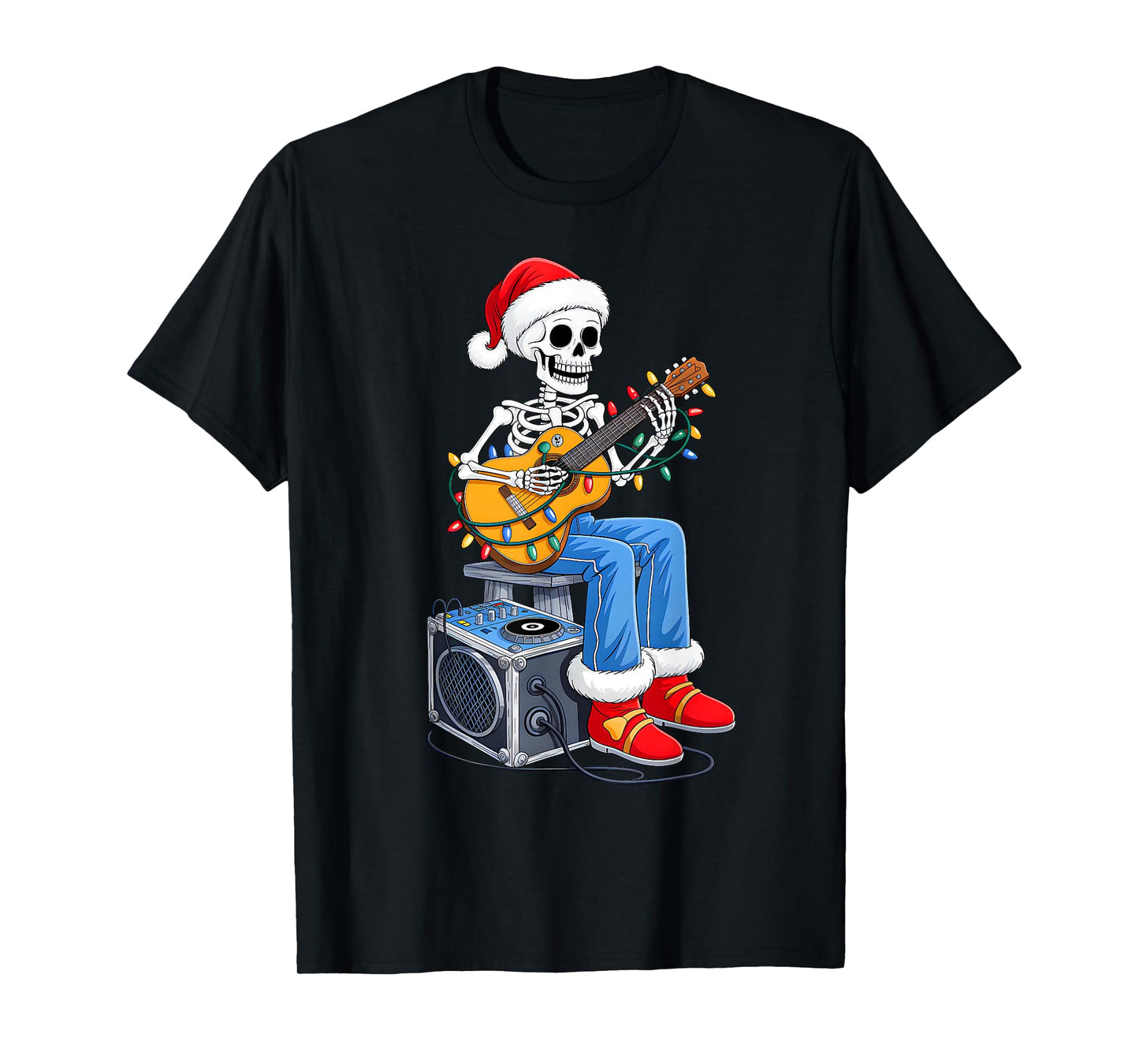 Xmas Santa Skeleton Playing Guitar Funny Christmas Boys Kids T-Shirt