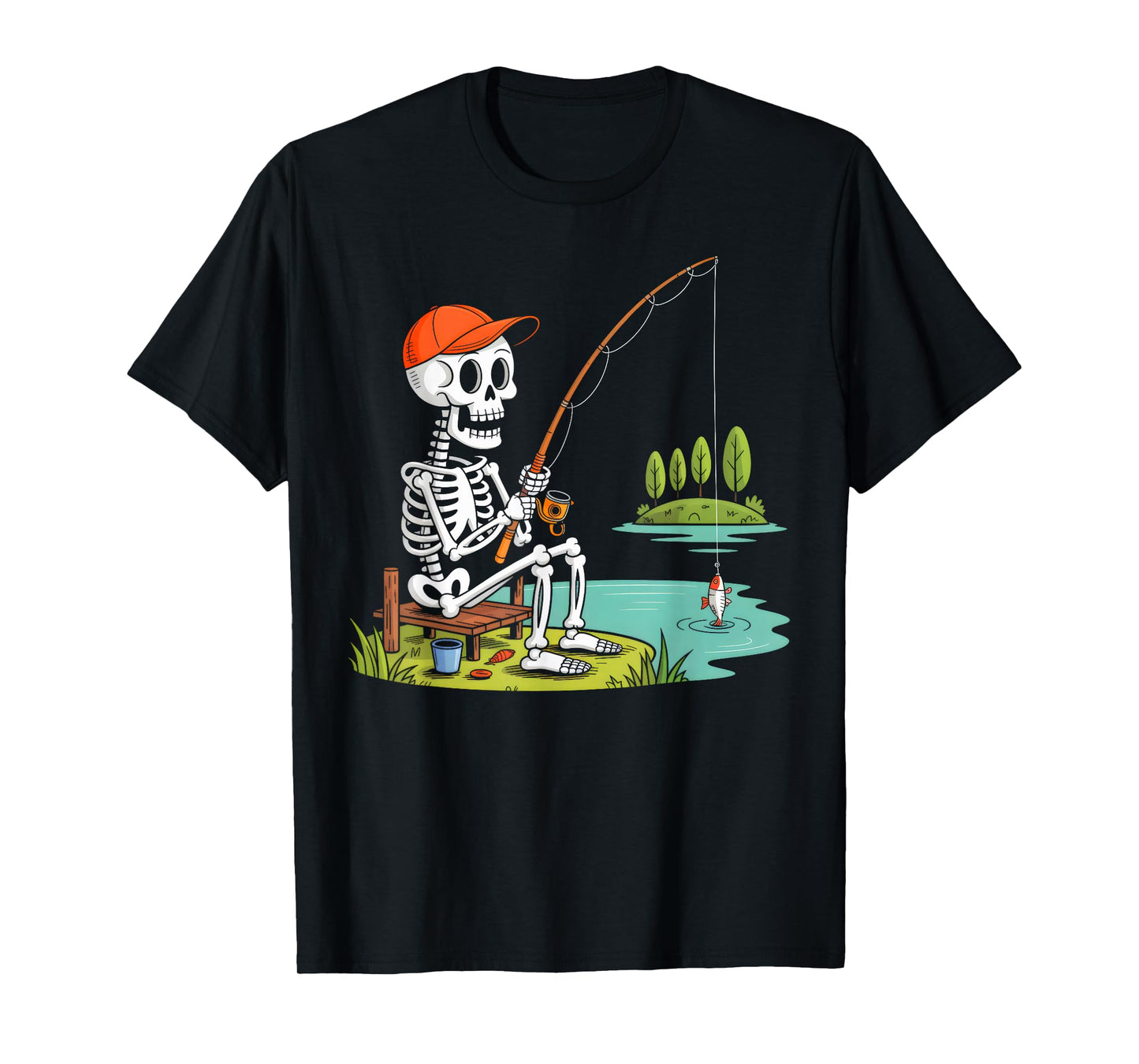 Skeleton Fishing Halloween Costume Boys Men Dad Fisherman T-Shirt