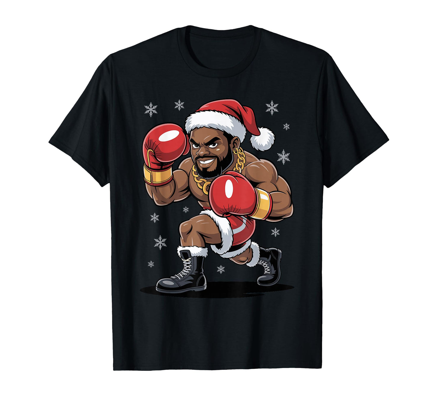 Funny Afro Santa Boxing African American Christmas Holiday T-Shirt