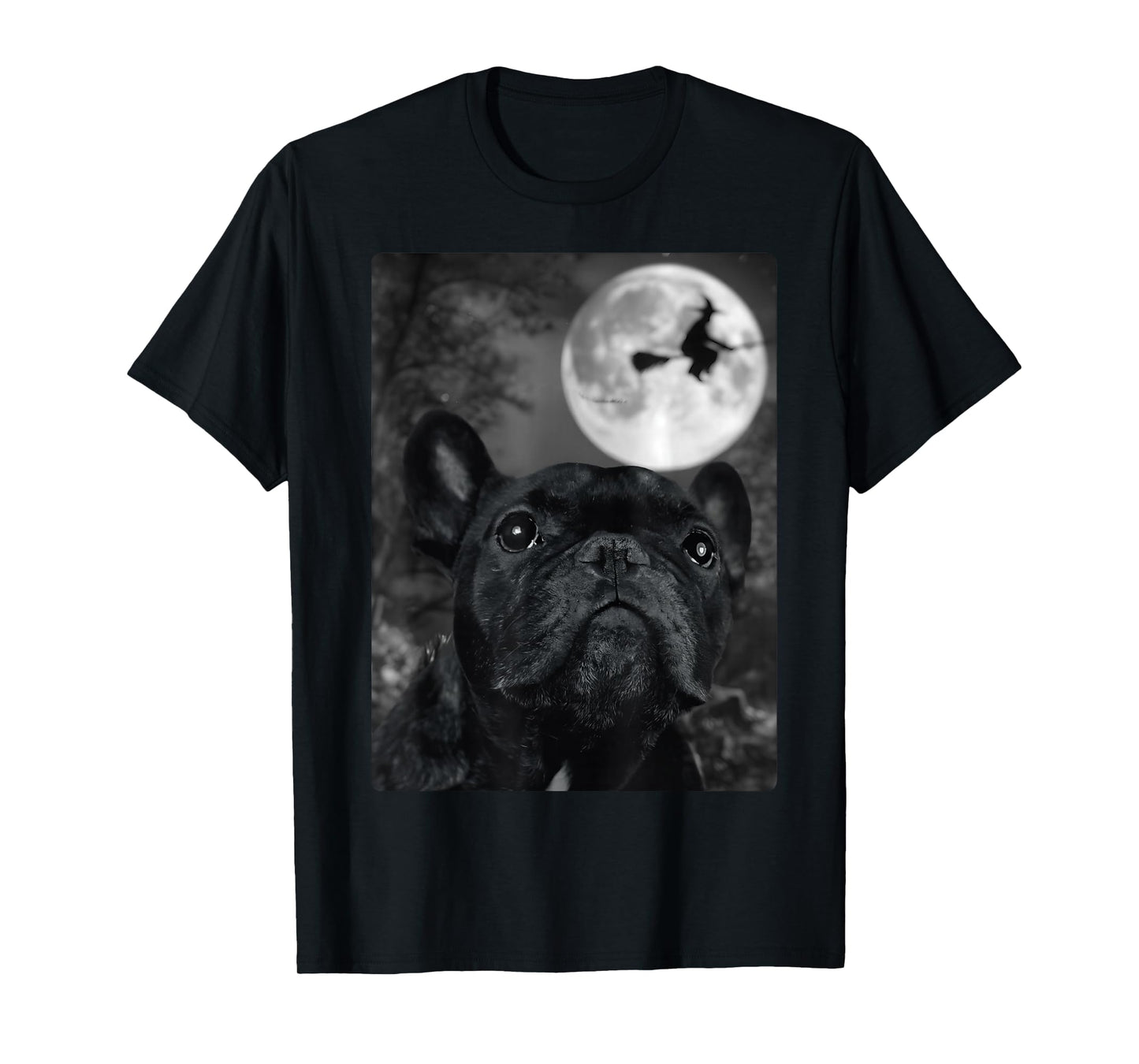 Funny Dog Selfie Full Moon Flying Witch Halloween Dog T-Shirt