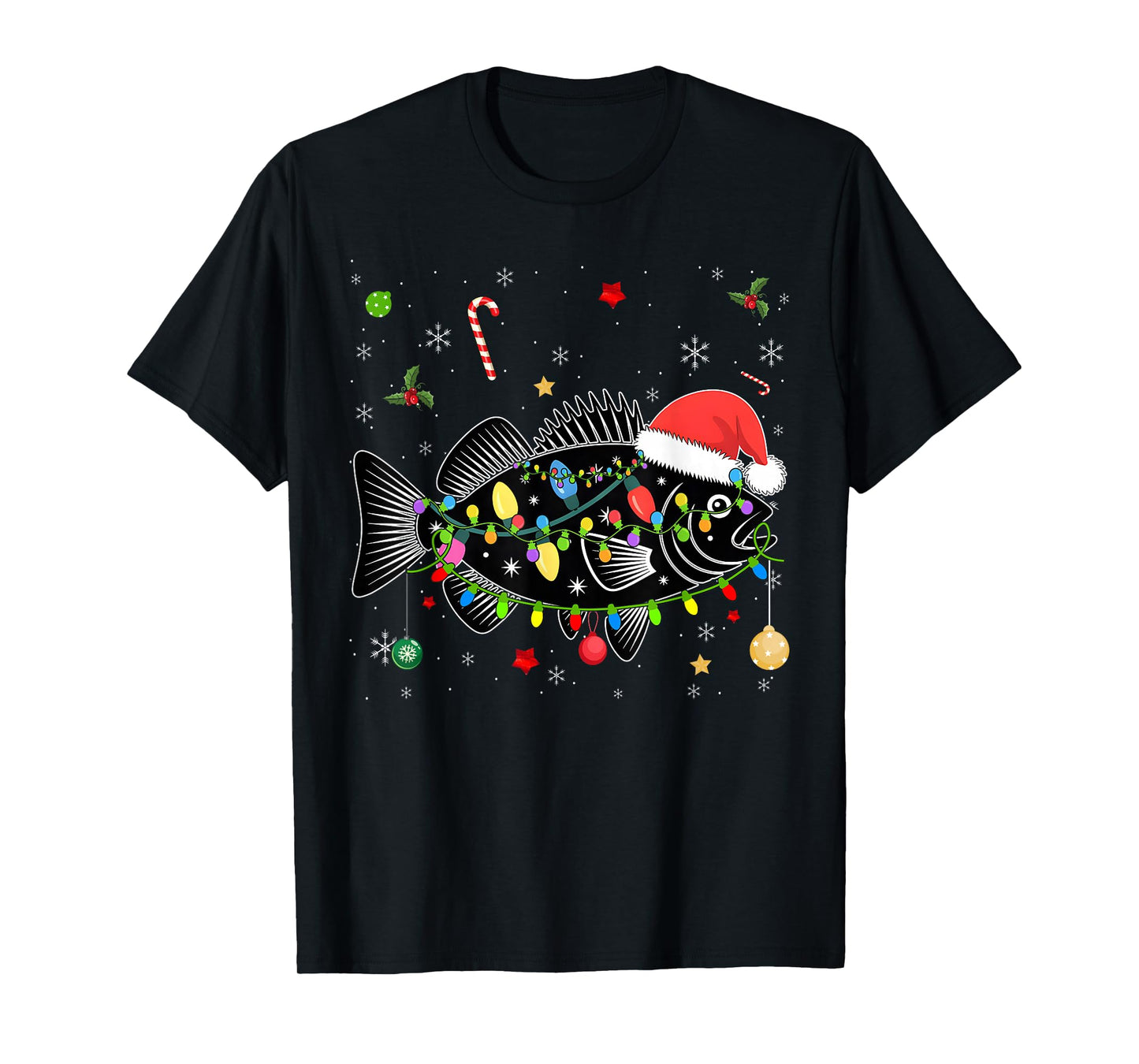 Walleye Fishing Funny Christmas Lights Fish Santa Hat T-Shirt