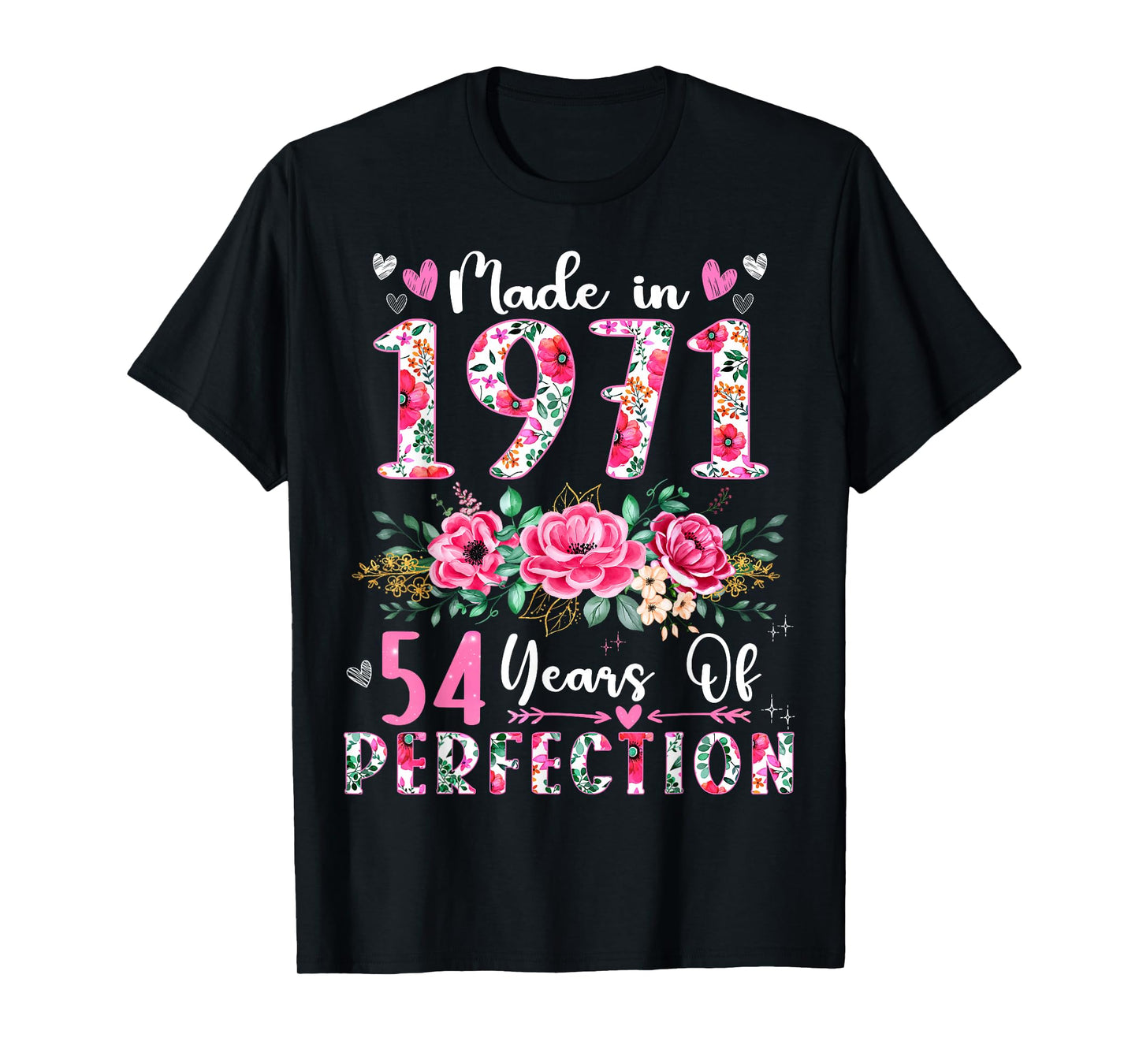 54 Year Old Made In 1971 Floral 54th Birthday Women T-Shirt