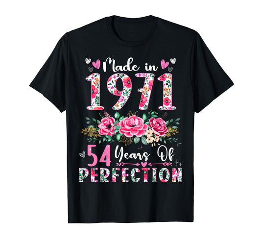 54 Year Old Made In 1971 Floral 54th Birthday Women T-Shirt