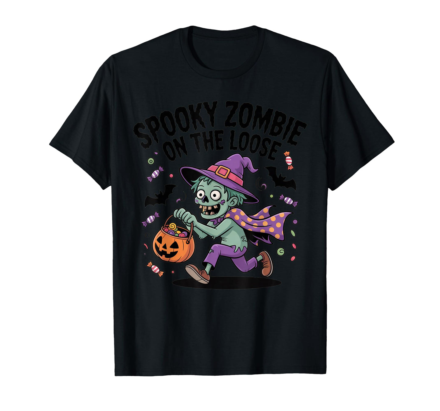 Spooky Zombie On The Loose Funny Halloween Costume T-Shirt
