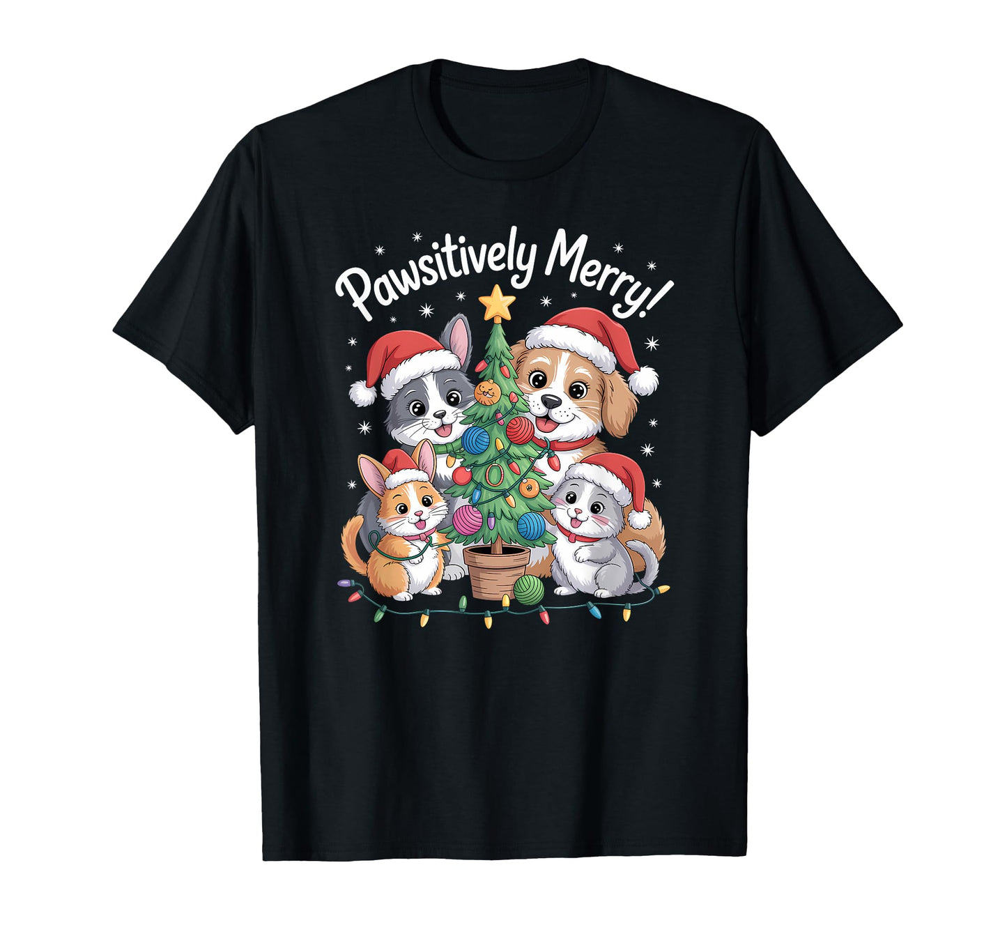 Pawsitively Merry Christmas Holiday Dog Cartoon T-Shirt