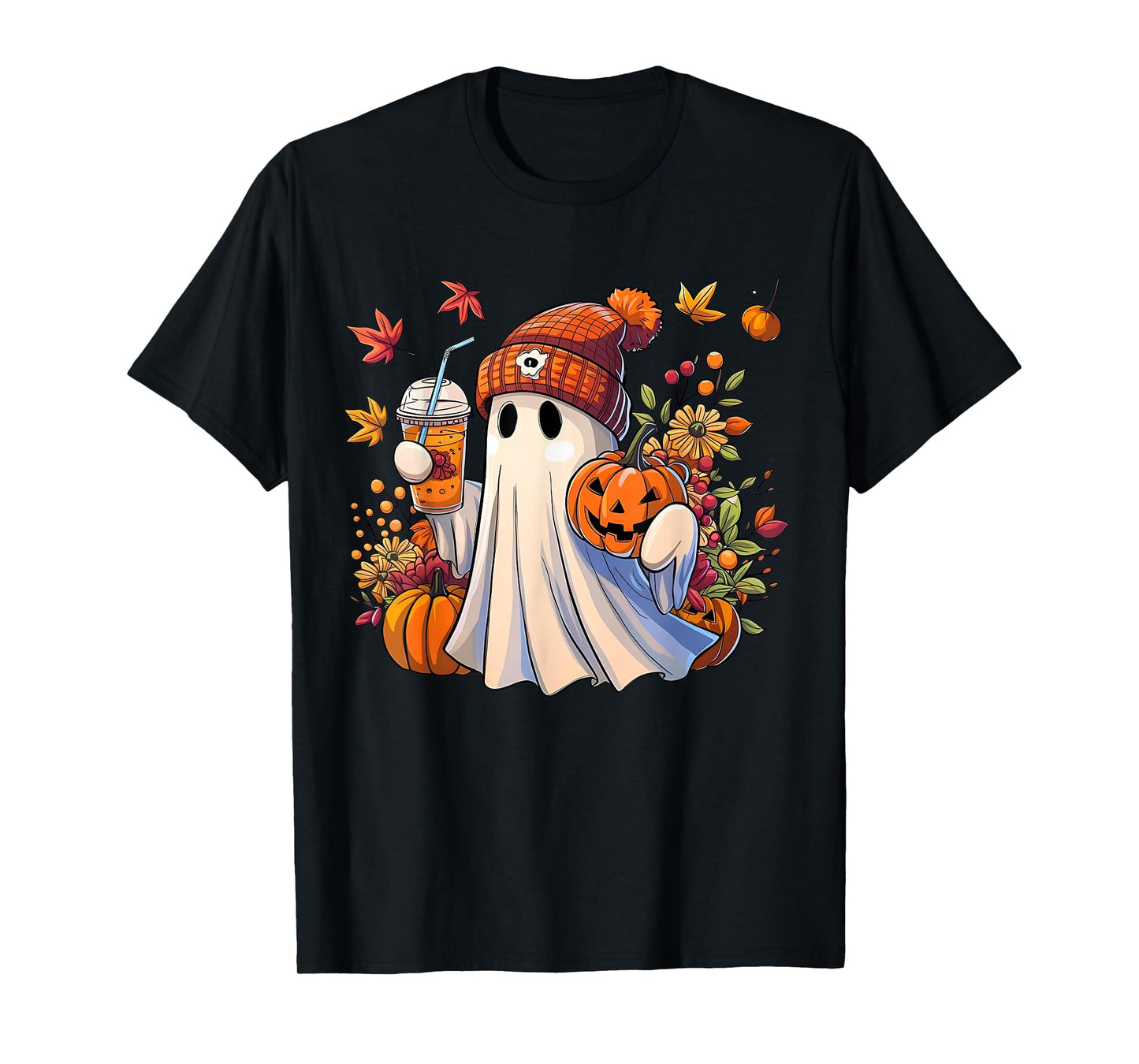 Floral Fall Ghost Pumpkin Spice Trick or Treat Halloween T-Shirt
