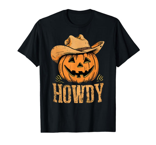 Western Rodeo Festive Cowboy Pumpkin Howdy Halloween T-Shirt